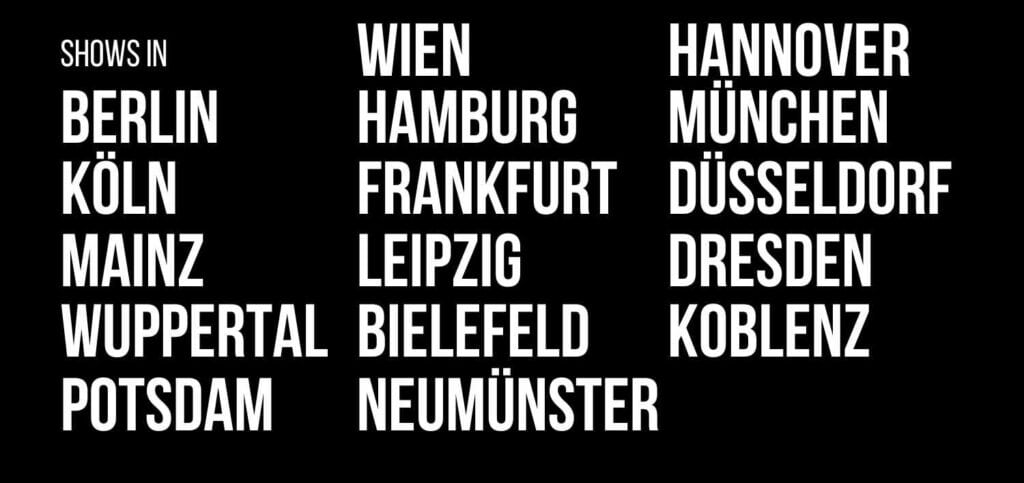 Stand Up Comedy Shows in Berlin, München, Hamburg, Köln, Frankfurt, Düsseldorf, Hannover, Dresden, Leipzig, Wuppertal, Bielefeld, Potsdam, Koblenz, Eckernförde, Neumünster & Wien